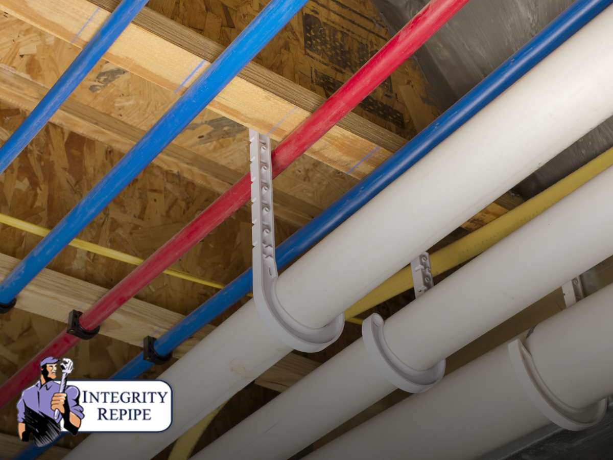 PEX B Repiping installation with color-coded pipes in a California home by Integrity Repipe